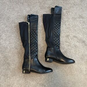 Black Quilted Knee-High Boots